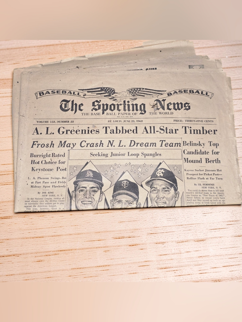 The Sporting News Baseball Newspaper - June 23, 1962 - All Star Candidates